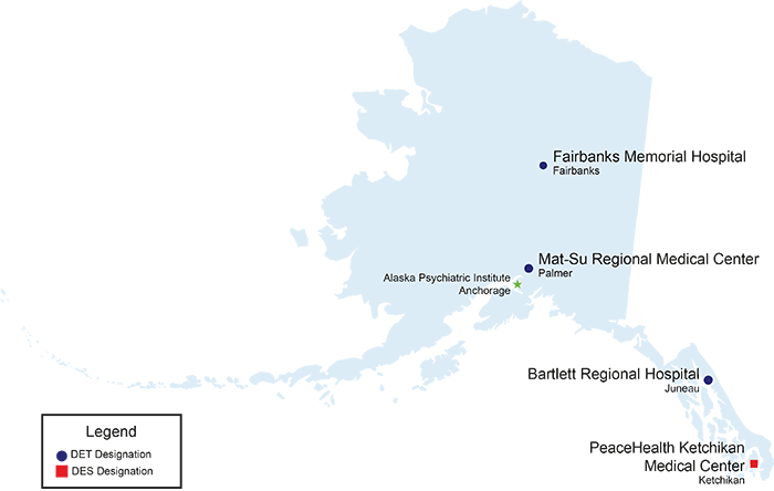 Alaska Map with Designated Facilities, see text below on page