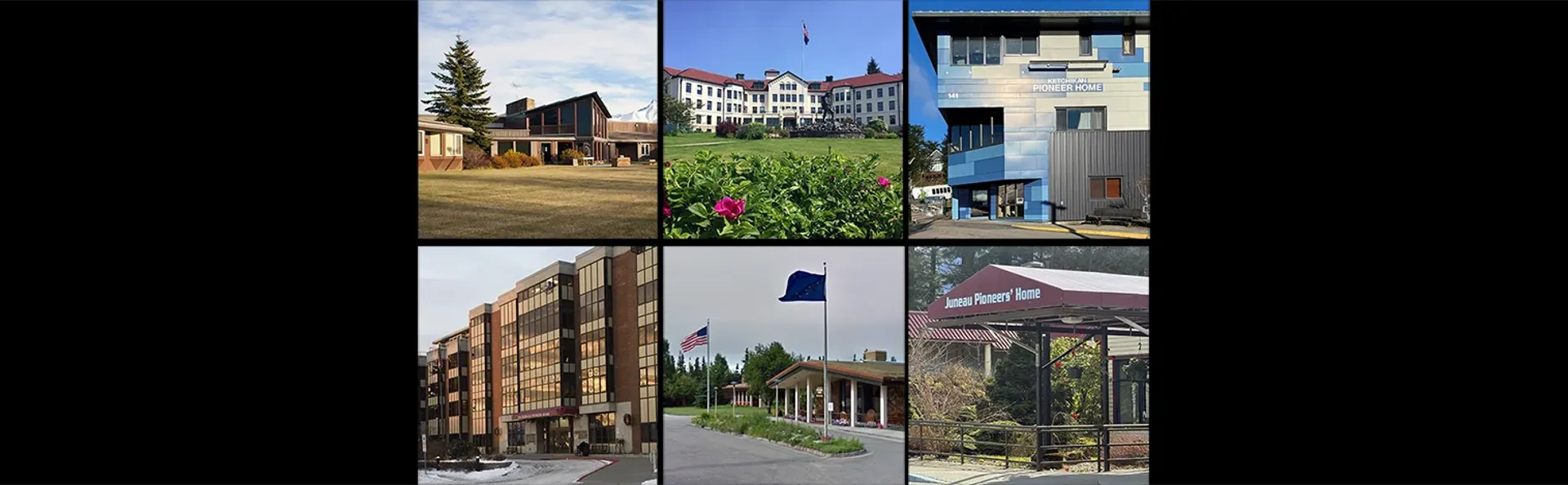 Thumbnails of all six Alaska Pioneer Homes