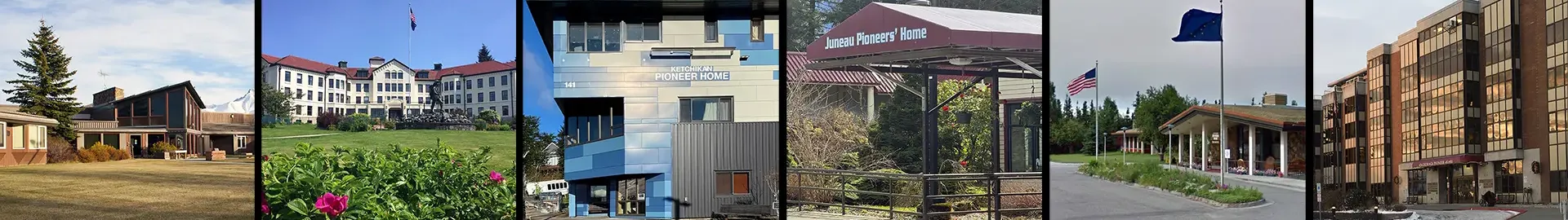 Thumbnails of all six Alaska Pioneer Homes