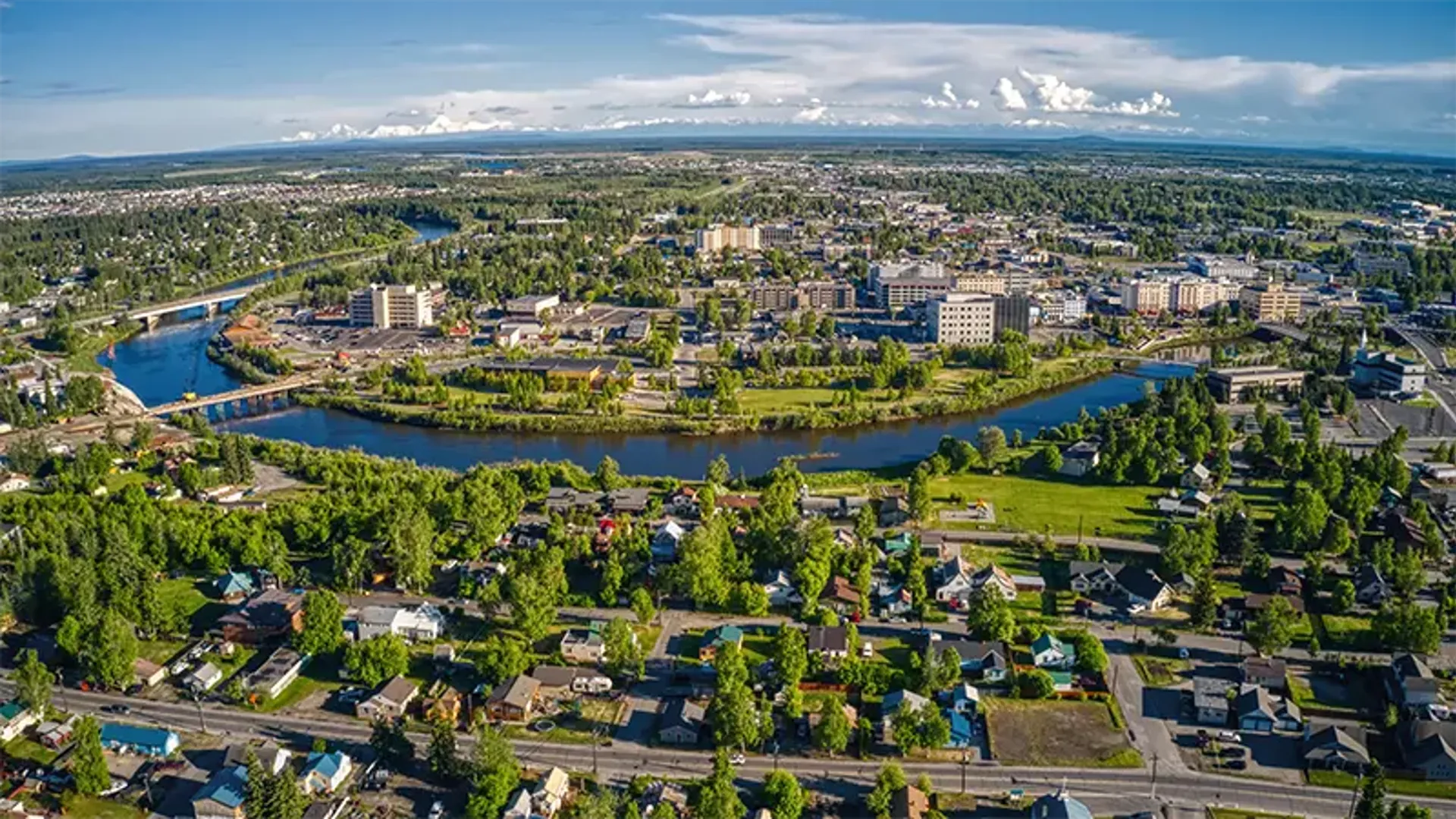 Aerial View of the Fairbanks, Alaska Skyline during Summer