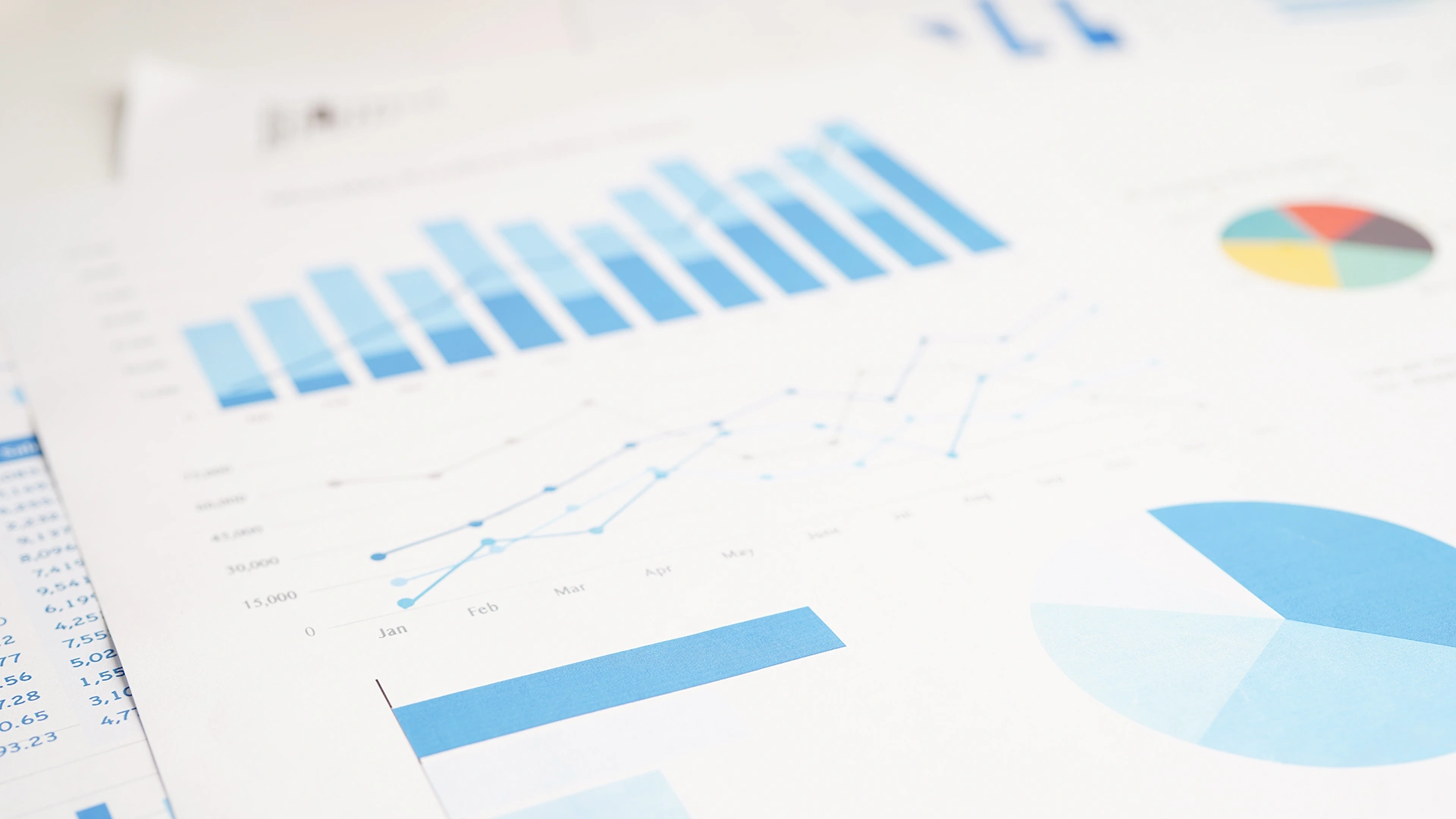 Printout of colorful charts and graphs