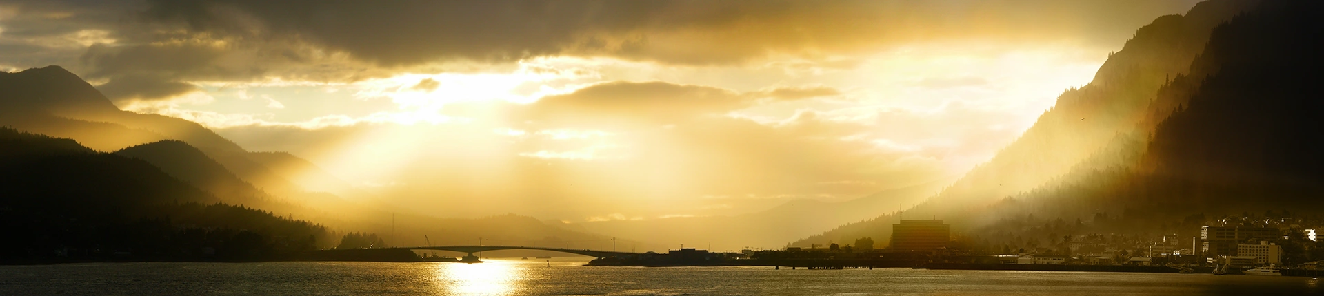 Panoramic sunset over Juneau Alaska