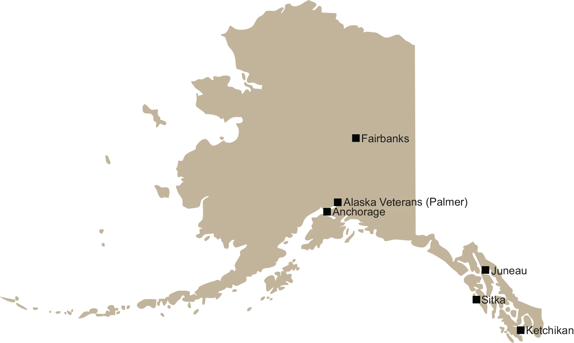 Alaska Map with Pioneer Homes Locations