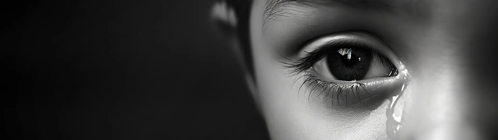 Black and white closeup of a crying boy